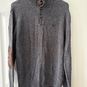Chaps Charcoal Sweater with Tan Elbow Patches